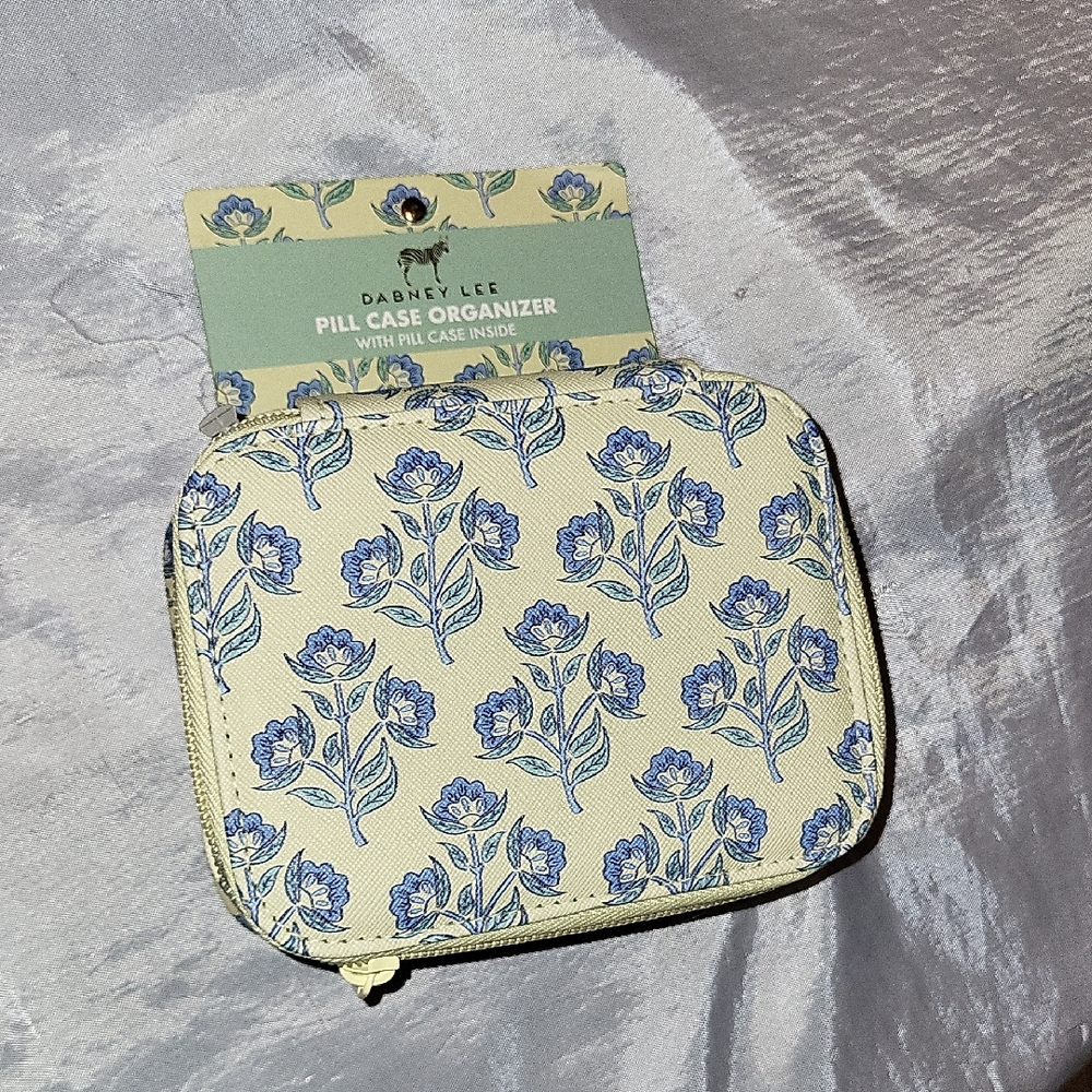 Dabney Lee Lemon Yellow, Blue Floral Pill Case Organizer - Lemon Yellow, Blue Li